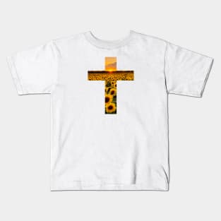 Sunflower Field Sunset Cross Kids T-Shirt